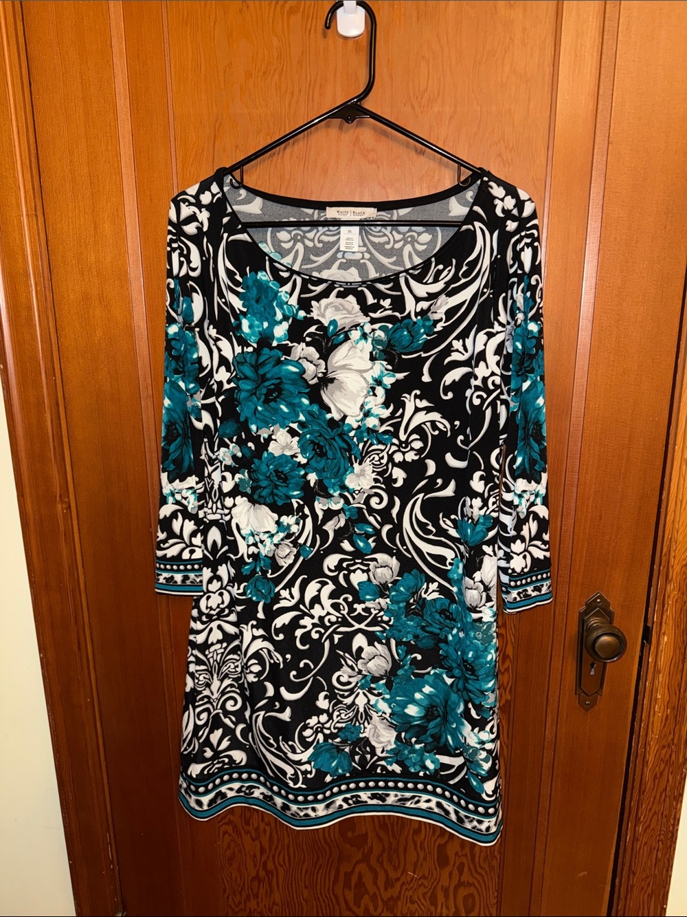 White House Black Market Black Dress with Teal and White Floral Print